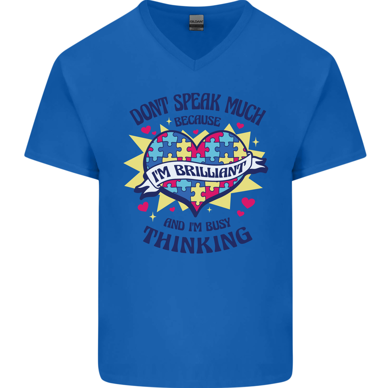 Dont Speak Much Autism Autistic Mens V-Neck Cotton T-Shirt Royal Blue