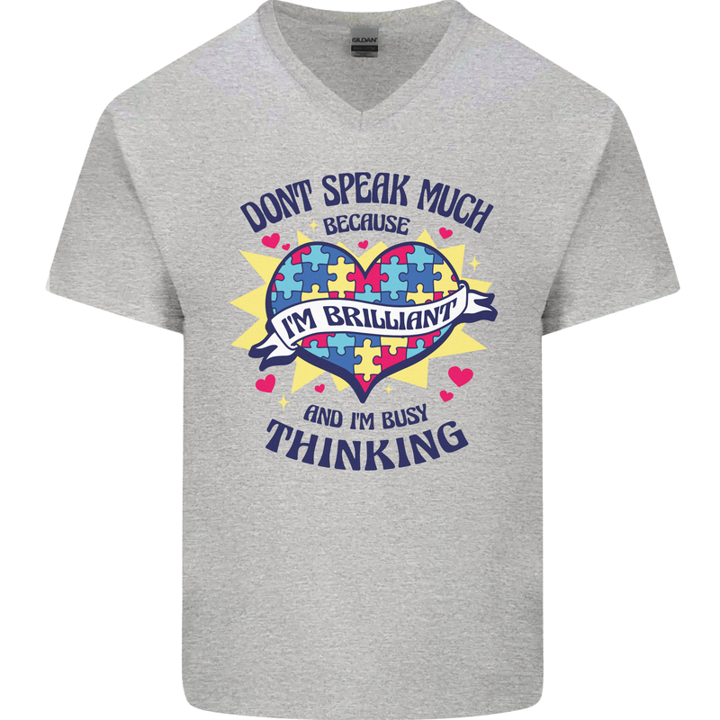 Dont Speak Much Autism Autistic Mens V-Neck Cotton T-Shirt Sports Grey