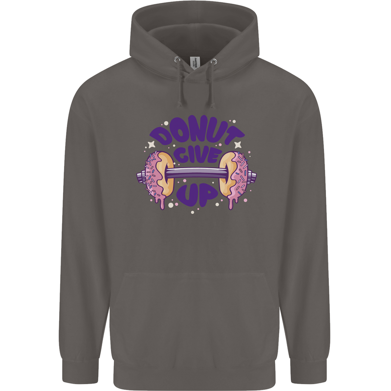 Donut Give Up Funny Gym Bodybuilding Mens 80% Cotton Hoodie Charcoal
