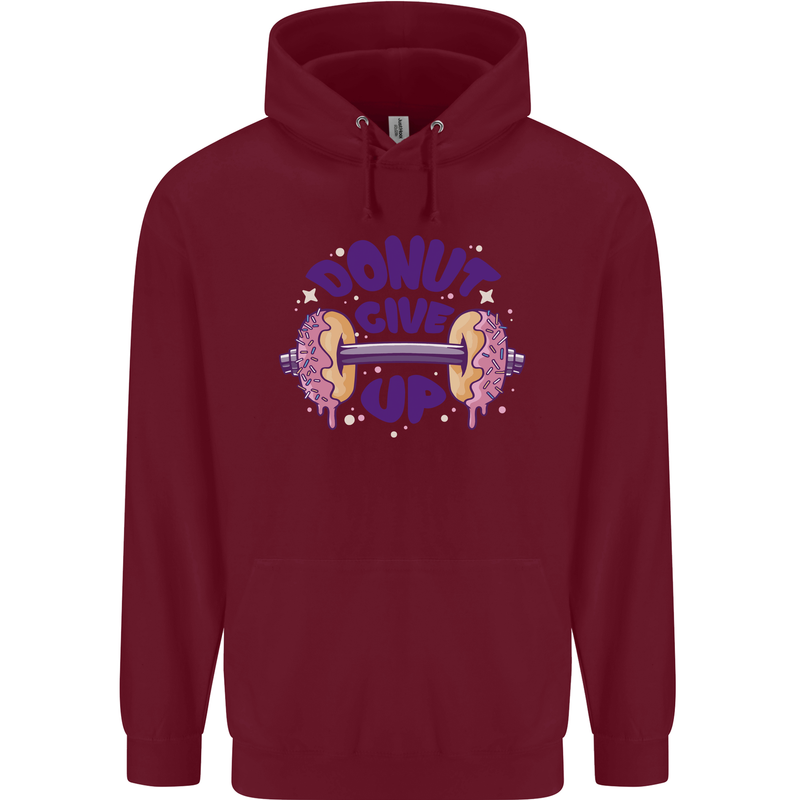 Donut Give Up Funny Gym Bodybuilding Mens 80% Cotton Hoodie Maroon