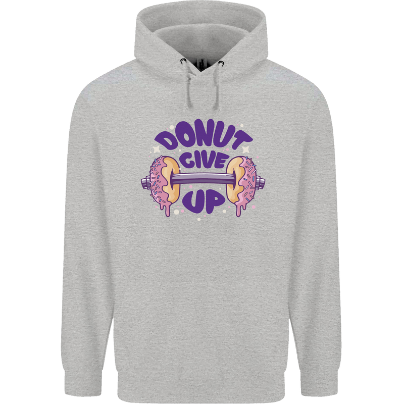 Donut Give Up Funny Gym Bodybuilding Mens 80% Cotton Hoodie Sports Grey