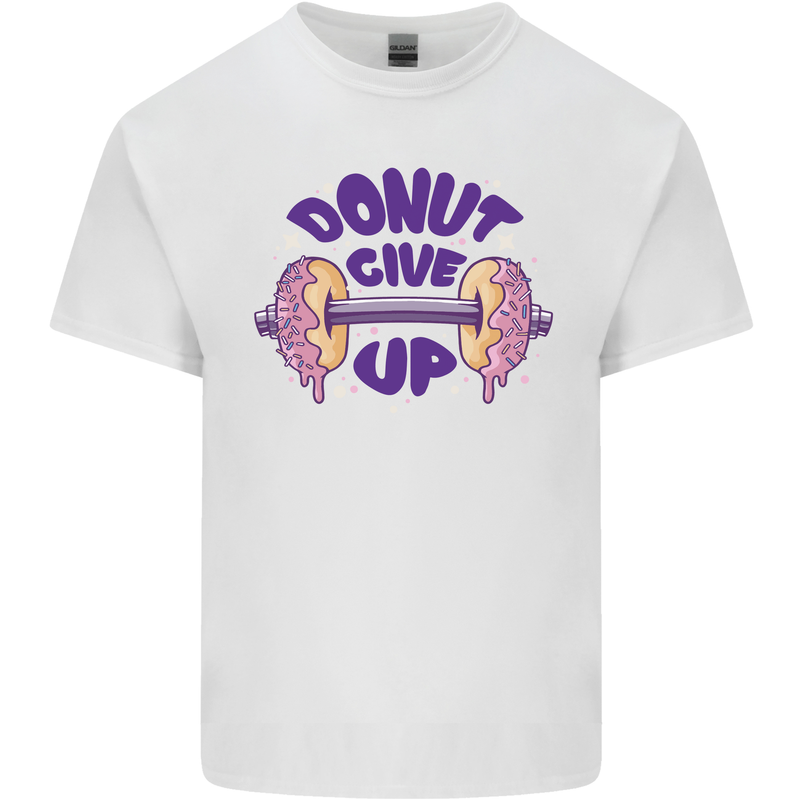 Donut Give Up Funny Gym Bodybuilding Mens Cotton T-Shirt Tee Top White