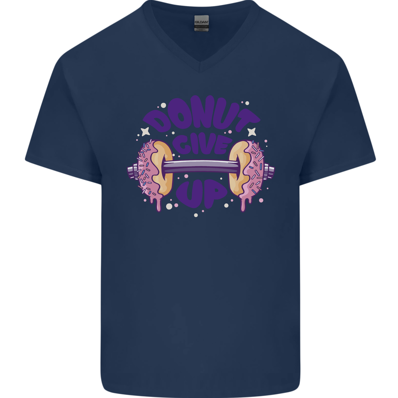 Donut Give Up Funny Gym Bodybuilding Mens V-Neck Cotton T-Shirt Navy Blue