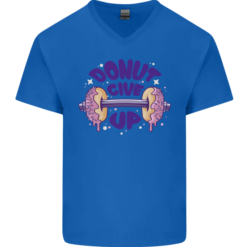 Donut Give Up Funny Gym Bodybuilding Mens V-Neck Cotton T-Shirt Royal Blue