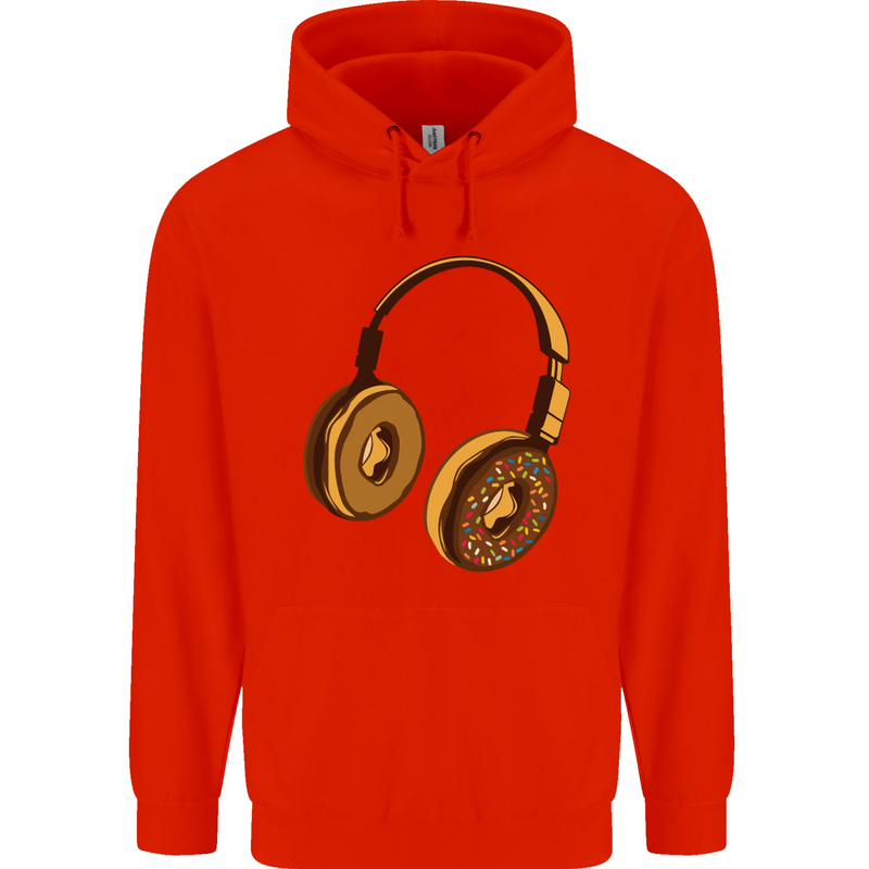 Donut Headphones Music DJ DJing Funny Childrens Kids Hoodie Bright Red