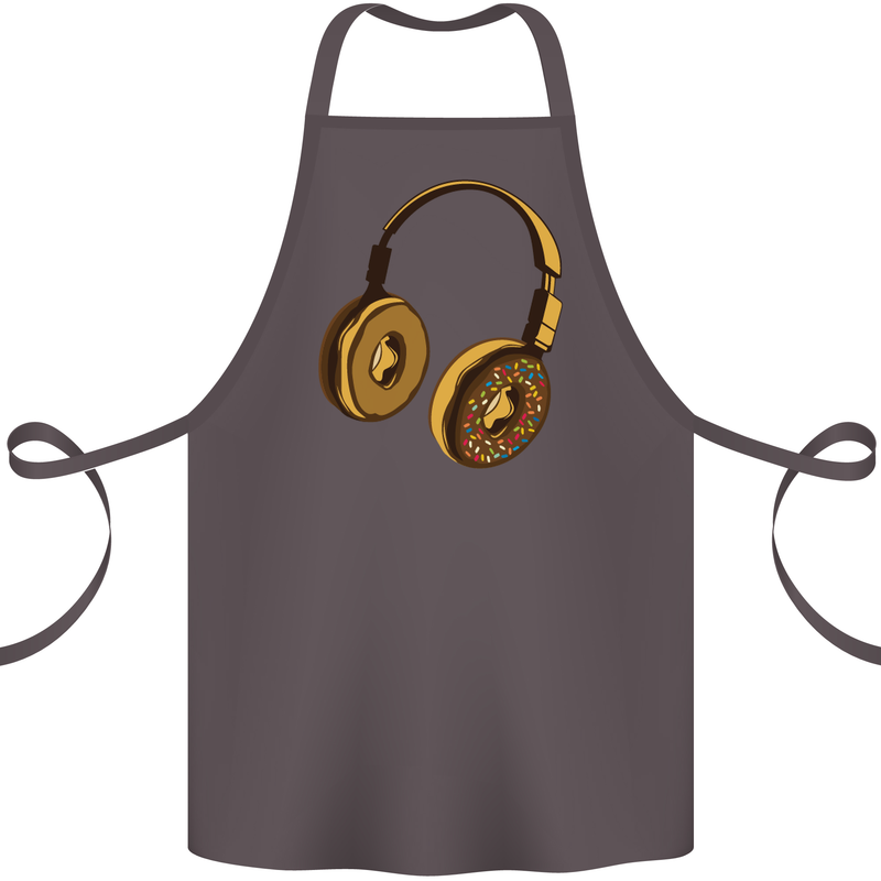 Donut Headphones Music DJ DJing Funny Cotton Apron 100% Organic Dark Grey