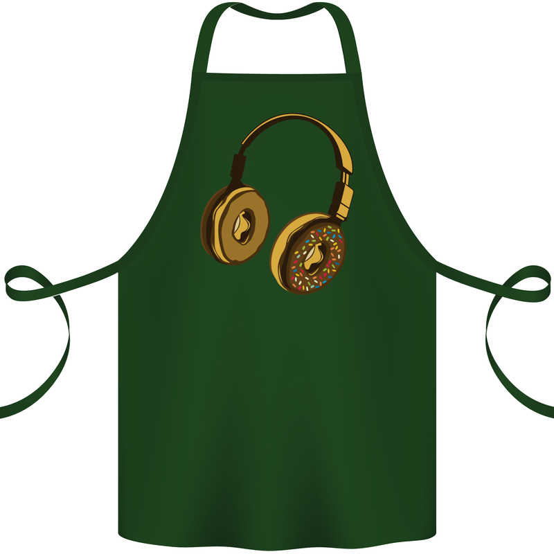 Donut Headphones Music DJ DJing Funny Cotton Apron 100% Organic Forest Green