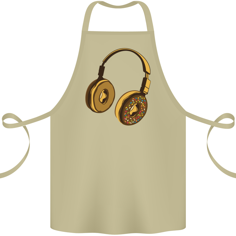 Donut Headphones Music DJ DJing Funny Cotton Apron 100% Organic Khaki
