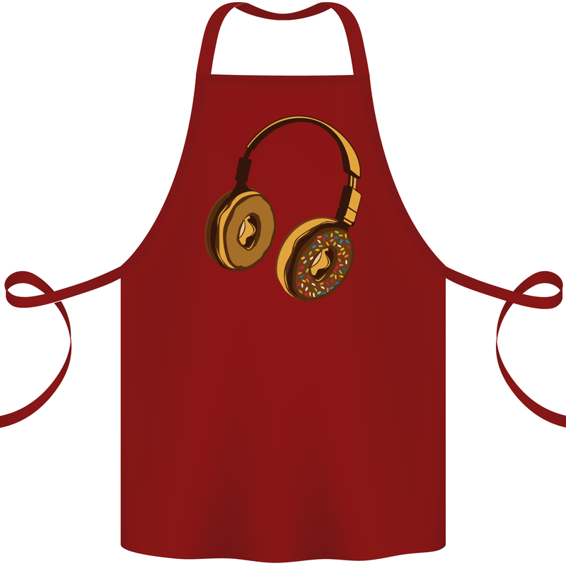 Donut Headphones Music DJ DJing Funny Cotton Apron 100% Organic Maroon