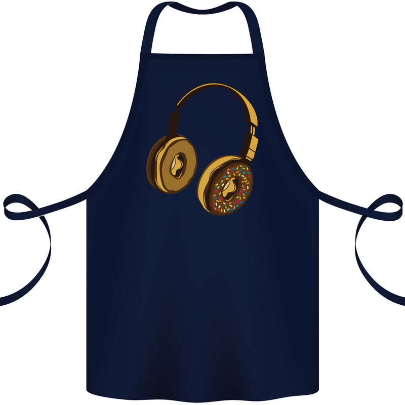Donut Headphones Music DJ DJing Funny Cotton Apron 100% Organic Navy Blue