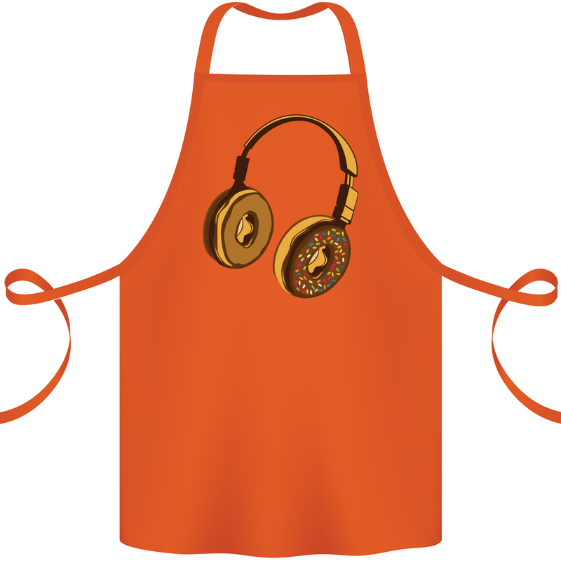 Donut Headphones Music DJ DJing Funny Cotton Apron 100% Organic Orange