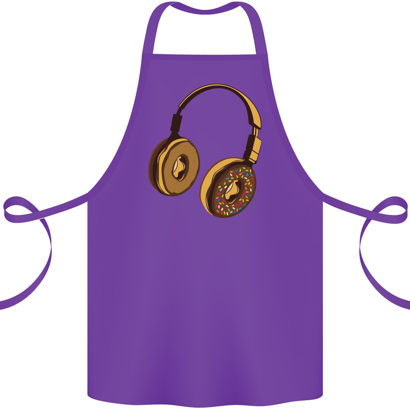 Donut Headphones Music DJ DJing Funny Cotton Apron 100% Organic Purple