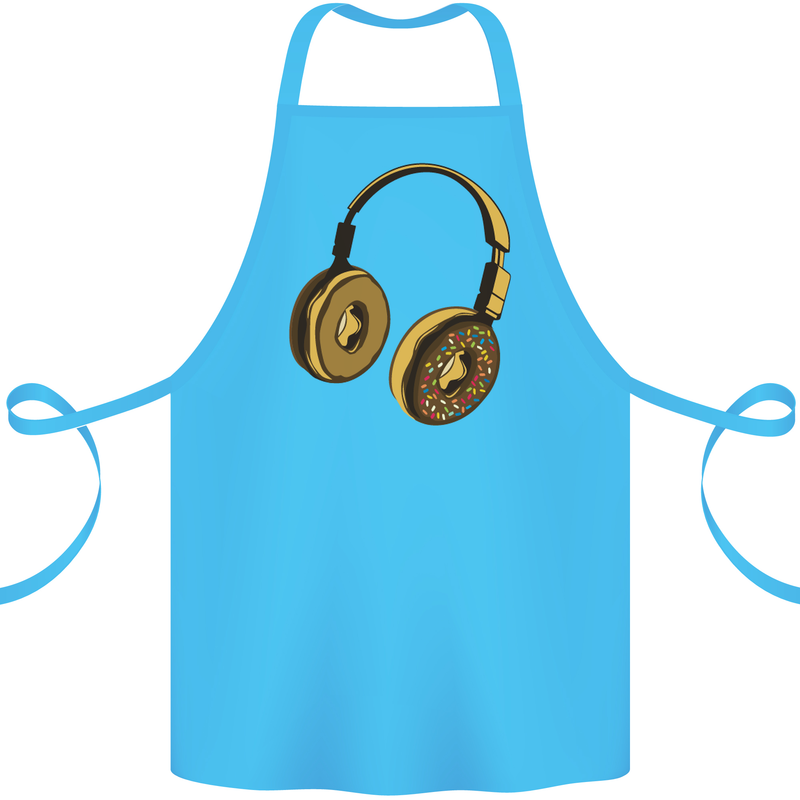 Donut Headphones Music DJ DJing Funny Cotton Apron 100% Organic Turquoise