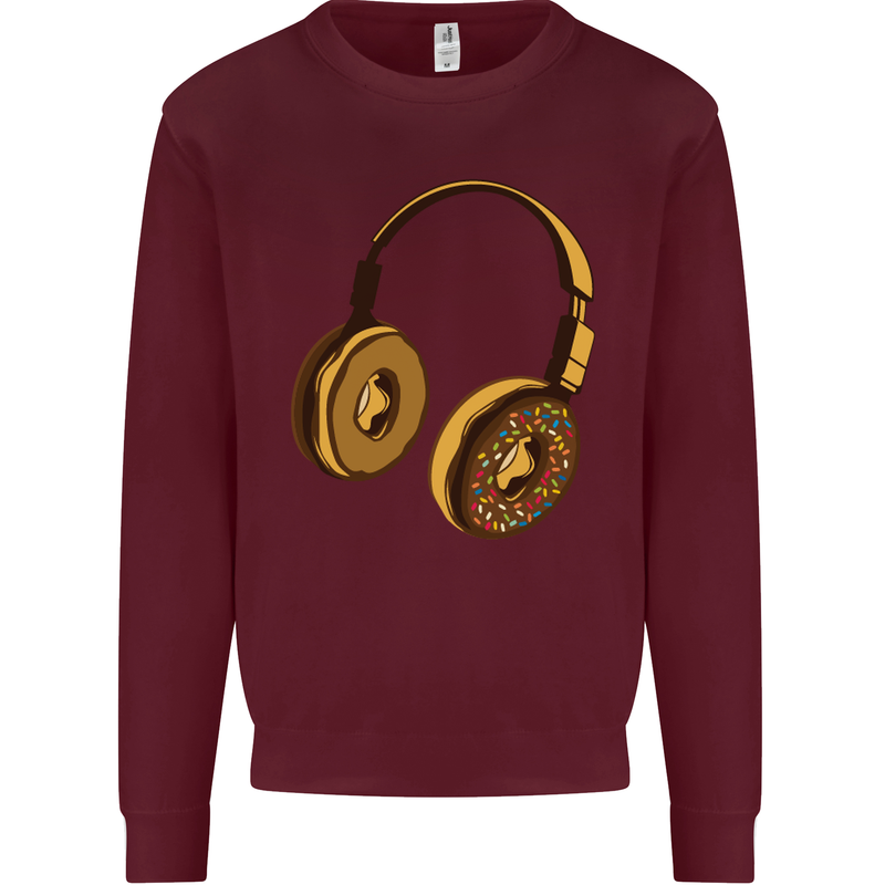 Donut Headphones Music DJ DJing Funny Kids Sweatshirt Jumper Maroon