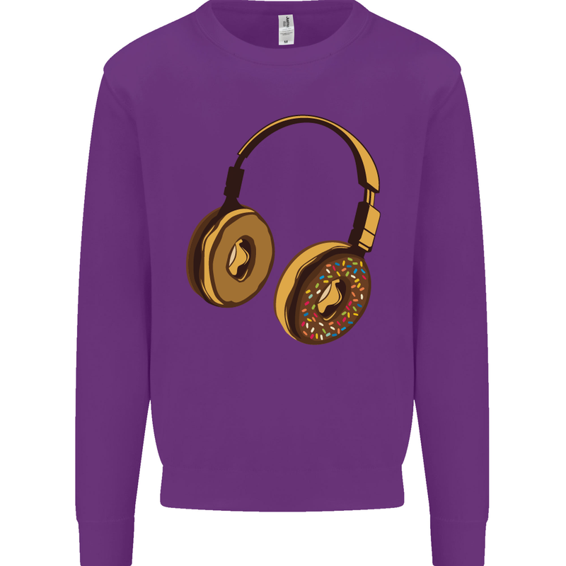 Donut Headphones Music DJ DJing Funny Kids Sweatshirt Jumper Purple