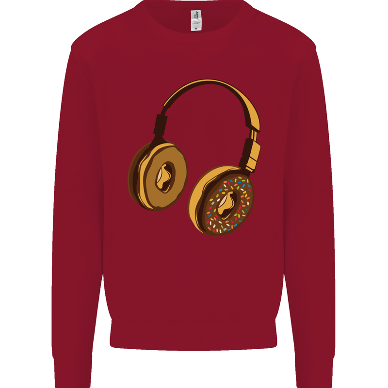 Donut Headphones Music DJ DJing Funny Kids Sweatshirt Jumper Red