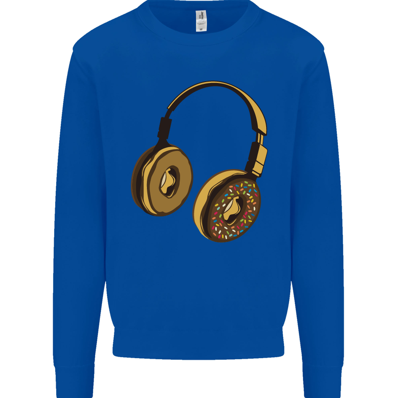 Donut Headphones Music DJ DJing Funny Kids Sweatshirt Jumper Royal Blue