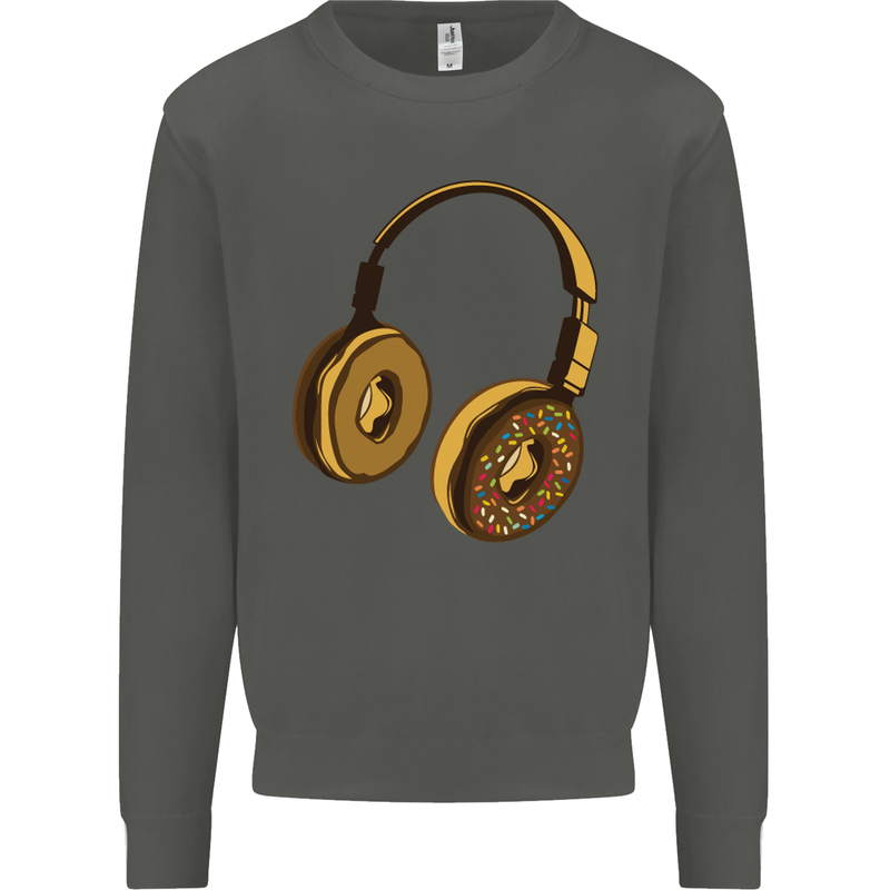 Donut Headphones Music DJ DJing Funny Kids Sweatshirt Jumper Storm Grey