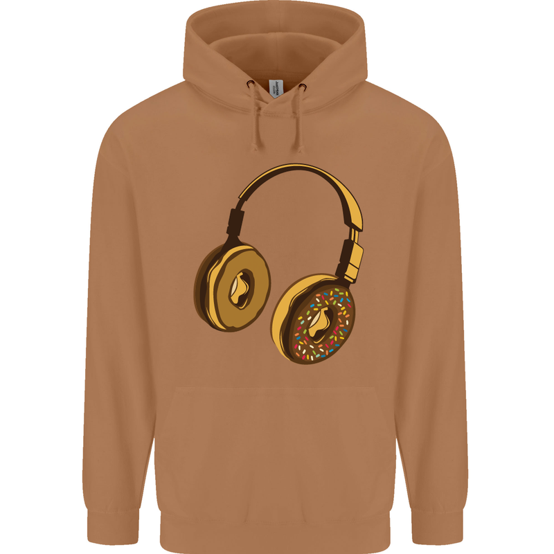 Donut Headphones Music DJ DJing Funny Mens 80% Cotton Hoodie Caramel Latte