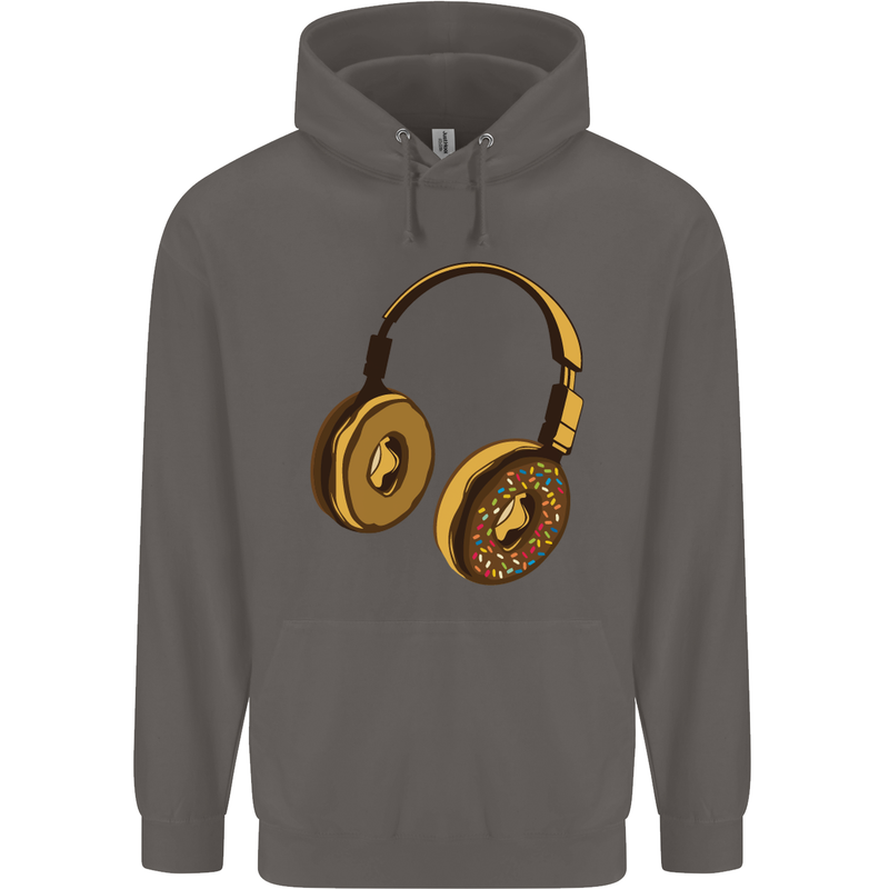 Donut Headphones Music DJ DJing Funny Mens 80% Cotton Hoodie Charcoal