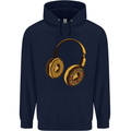 Donut Headphones Music DJ DJing Funny Mens 80% Cotton Hoodie Navy Blue