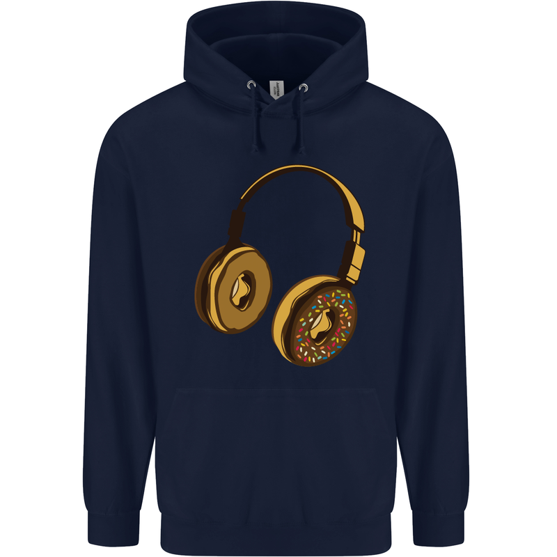 Donut Headphones Music DJ DJing Funny Mens 80% Cotton Hoodie Navy Blue