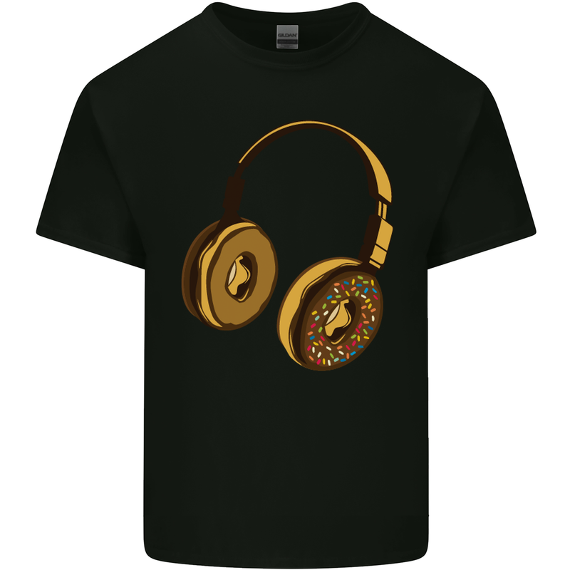 Donut Headphones Music DJ DJing Funny Mens Cotton T-Shirt Tee Top Black