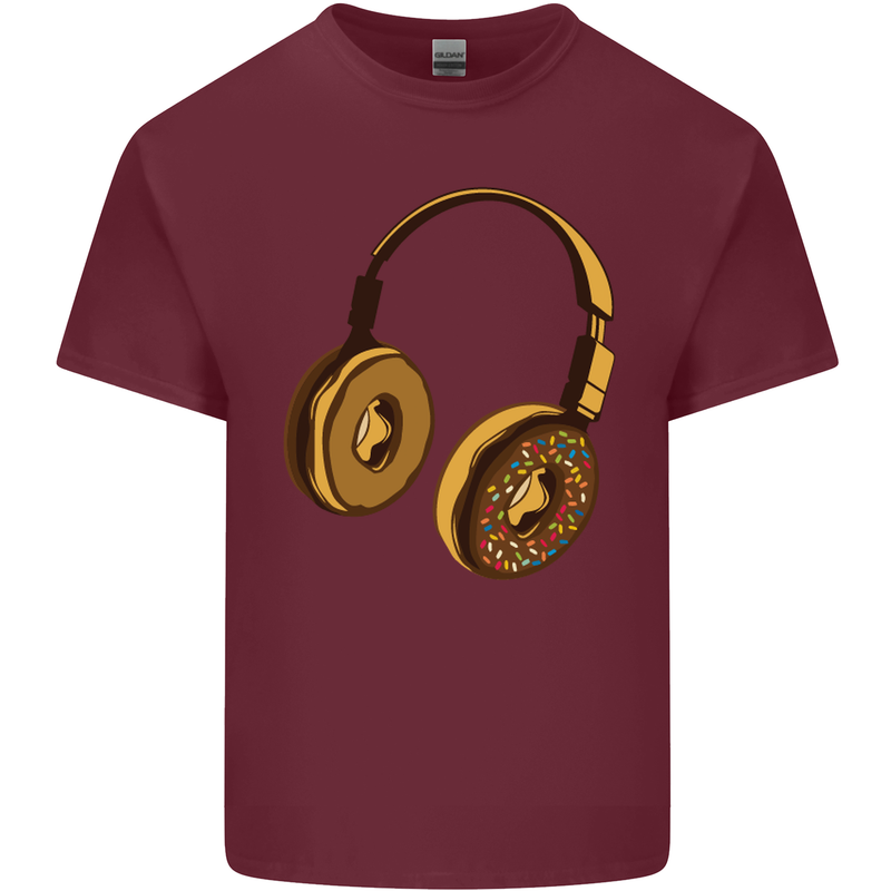 Donut Headphones Music DJ DJing Funny Mens Cotton T-Shirt Tee Top Maroon