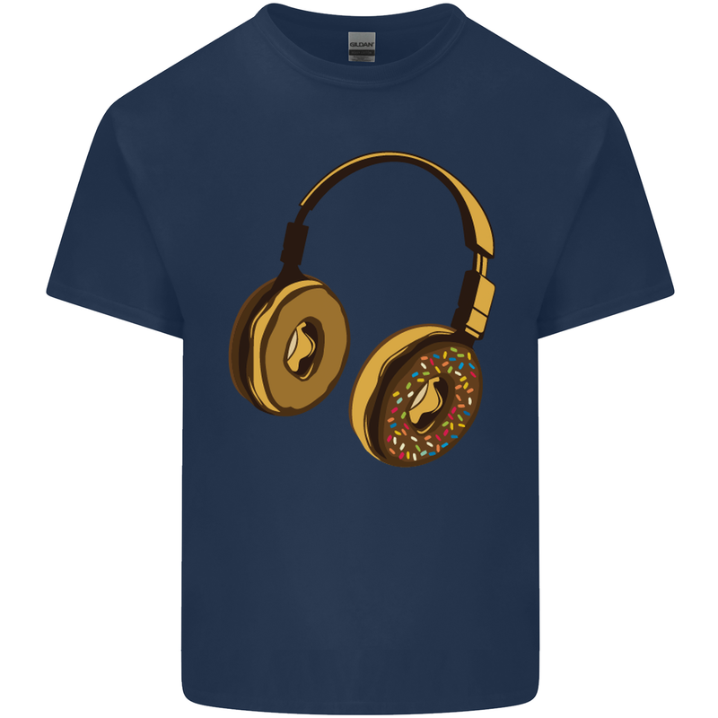 Donut Headphones Music DJ DJing Funny Mens Cotton T-Shirt Tee Top Navy Blue