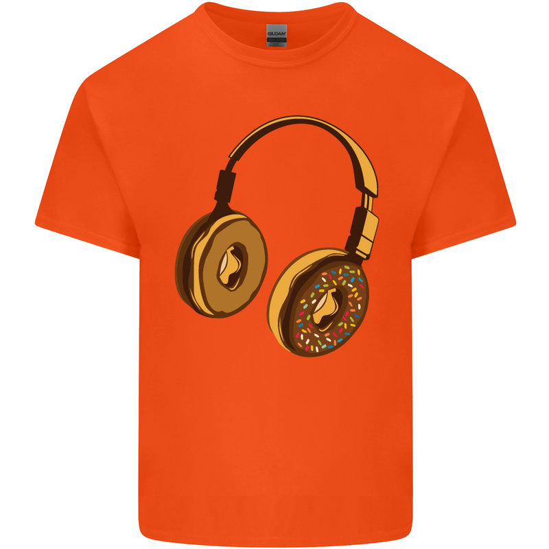 Donut Headphones Music DJ DJing Funny Mens Cotton T-Shirt Tee Top Orange