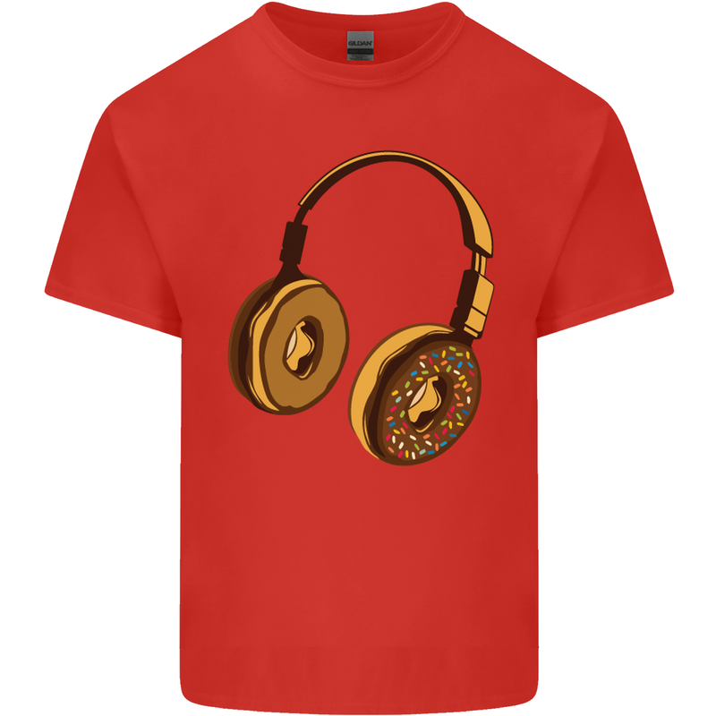 Donut Headphones Music DJ DJing Funny Mens Cotton T-Shirt Tee Top Red