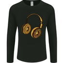 Donut Headphones Music DJ DJing Funny Mens Long Sleeve T-Shirt Black