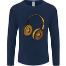Donut Headphones Music DJ DJing Funny Mens Long Sleeve T-Shirt Navy Blue