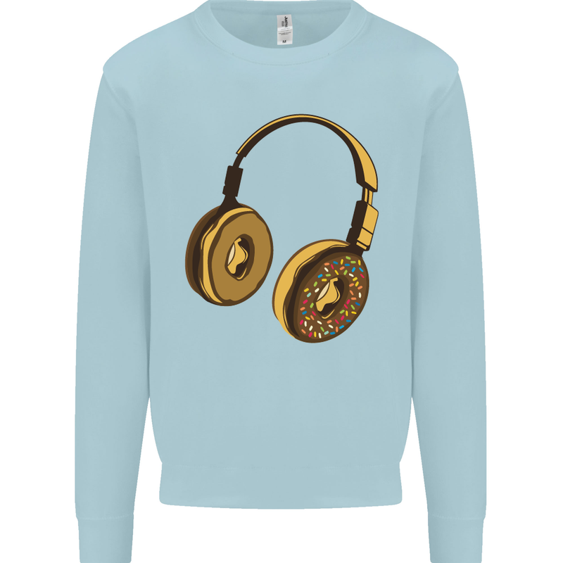 Donut Headphones Music DJ DJing Funny Mens Sweatshirt Jumper Light Blue