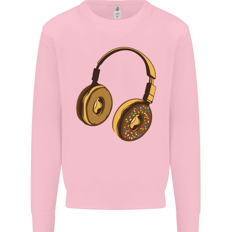 Donut Headphones Music DJ DJing Funny Mens Sweatshirt Jumper Light Pink
