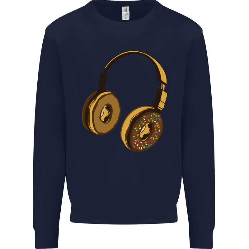 Donut Headphones Music DJ DJing Funny Mens Sweatshirt Jumper Navy Blue