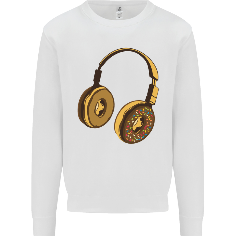 Donut Headphones Music DJ DJing Funny Mens Sweatshirt Jumper White