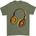 Donut Headphones Music DJ DJing Funny Mens T-Shirt Cotton Gildan Military Green
