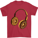 Donut Headphones Music DJ DJing Funny Mens T-Shirt Cotton Gildan Red