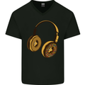 Donut Headphones Music DJ DJing Funny Mens V-Neck Cotton T-Shirt Black