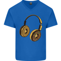 Donut Headphones Music DJ DJing Funny Mens V-Neck Cotton T-Shirt Royal Blue