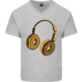 Donut Headphones Music DJ DJing Funny Mens V-Neck Cotton T-Shirt Sports Grey
