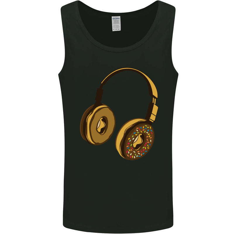 Donut Headphones Music DJ DJing Funny Mens Vest Tank Top Black