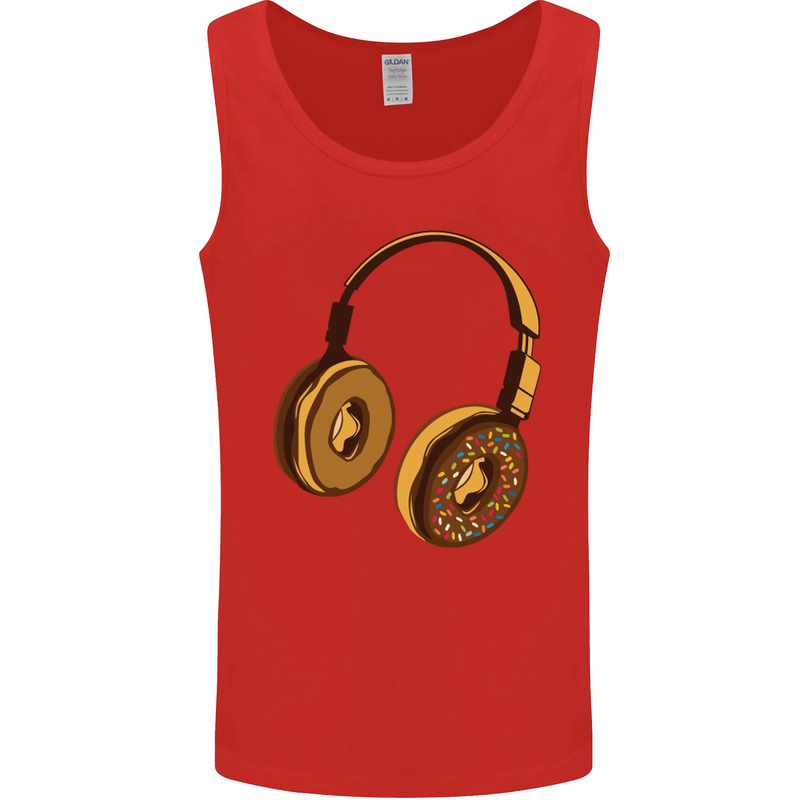 Donut Headphones Music DJ DJing Funny Mens Vest Tank Top Red