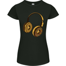 Donut Headphones Music DJ DJing Funny Womens Petite Cut T-Shirt Black