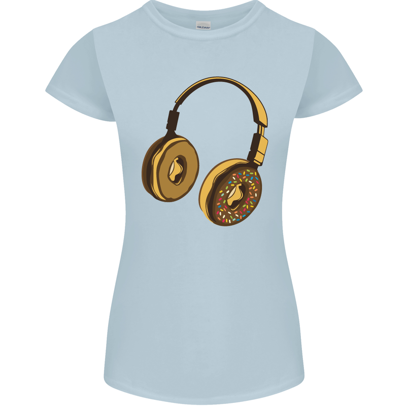 Donut Headphones Music DJ DJing Funny Womens Petite Cut T-Shirt Light Blue