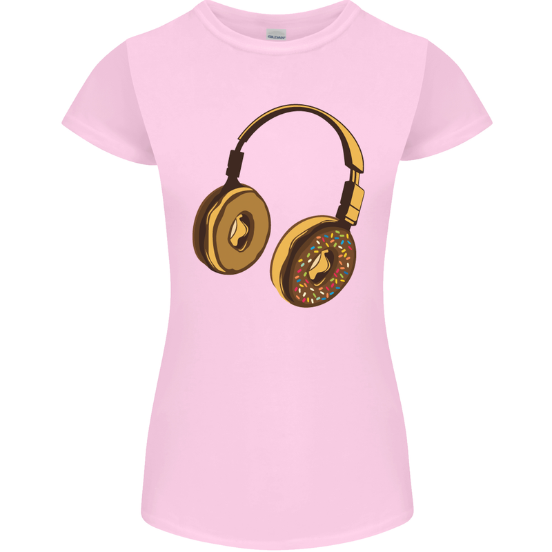 Donut Headphones Music DJ DJing Funny Womens Petite Cut T-Shirt Light Pink