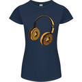Donut Headphones Music DJ DJing Funny Womens Petite Cut T-Shirt Navy Blue