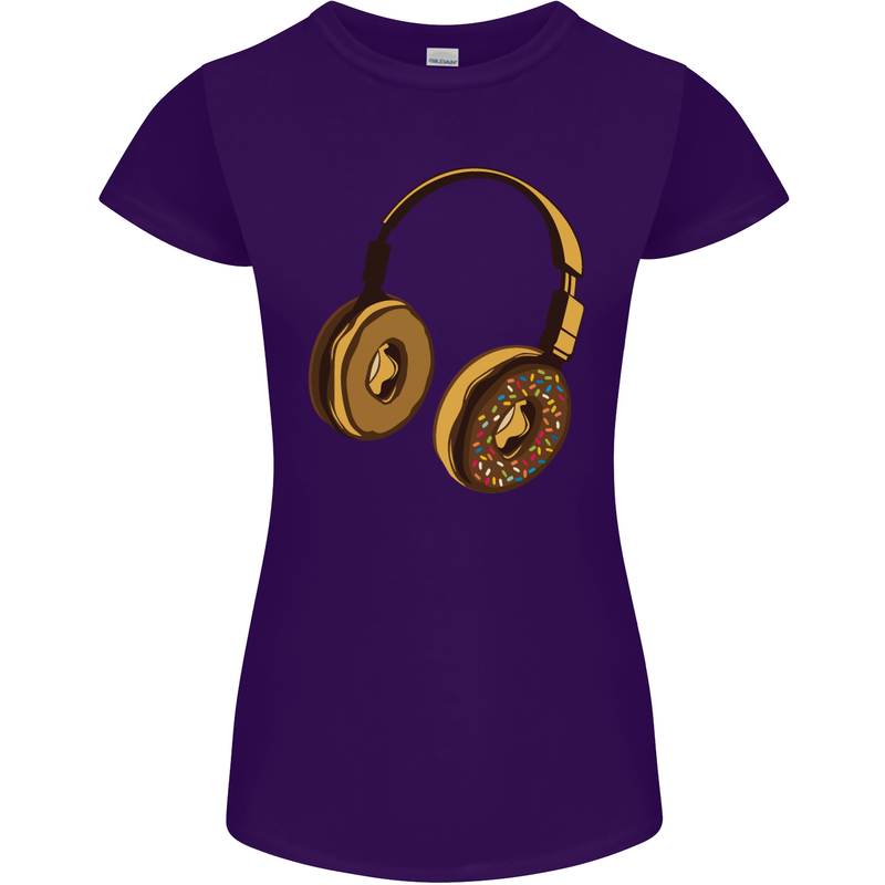 Donut Headphones Music DJ DJing Funny Womens Petite Cut T-Shirt Purple