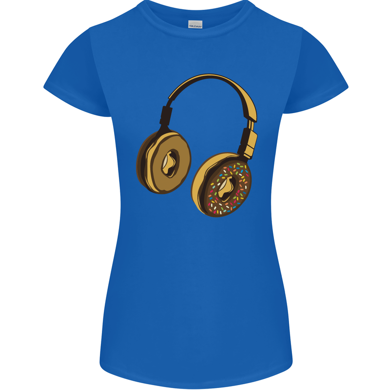 Donut Headphones Music DJ DJing Funny Womens Petite Cut T-Shirt Royal Blue